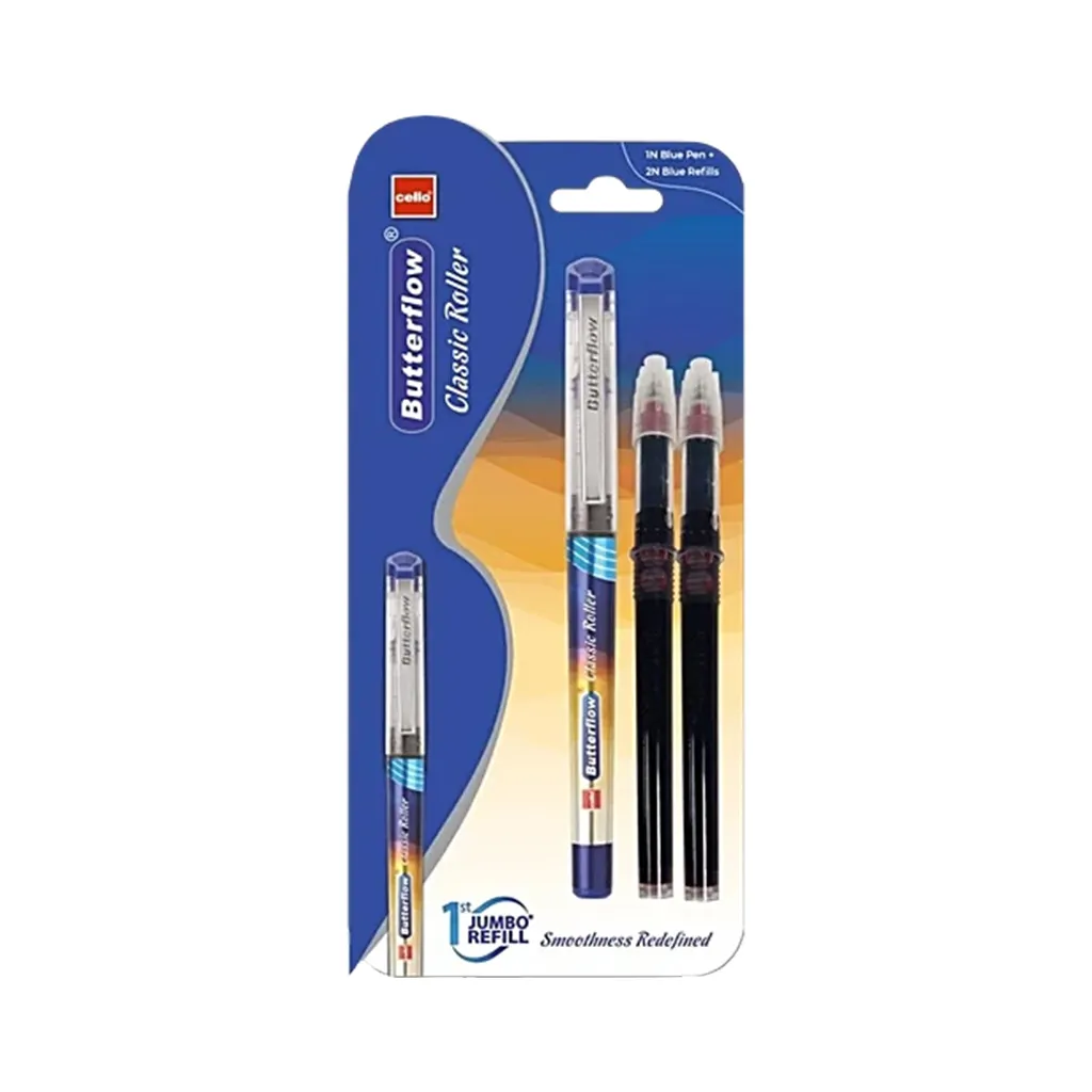 Cello Butterflow Classic Roller Pen 1 Blue + 2 Blue Refills
