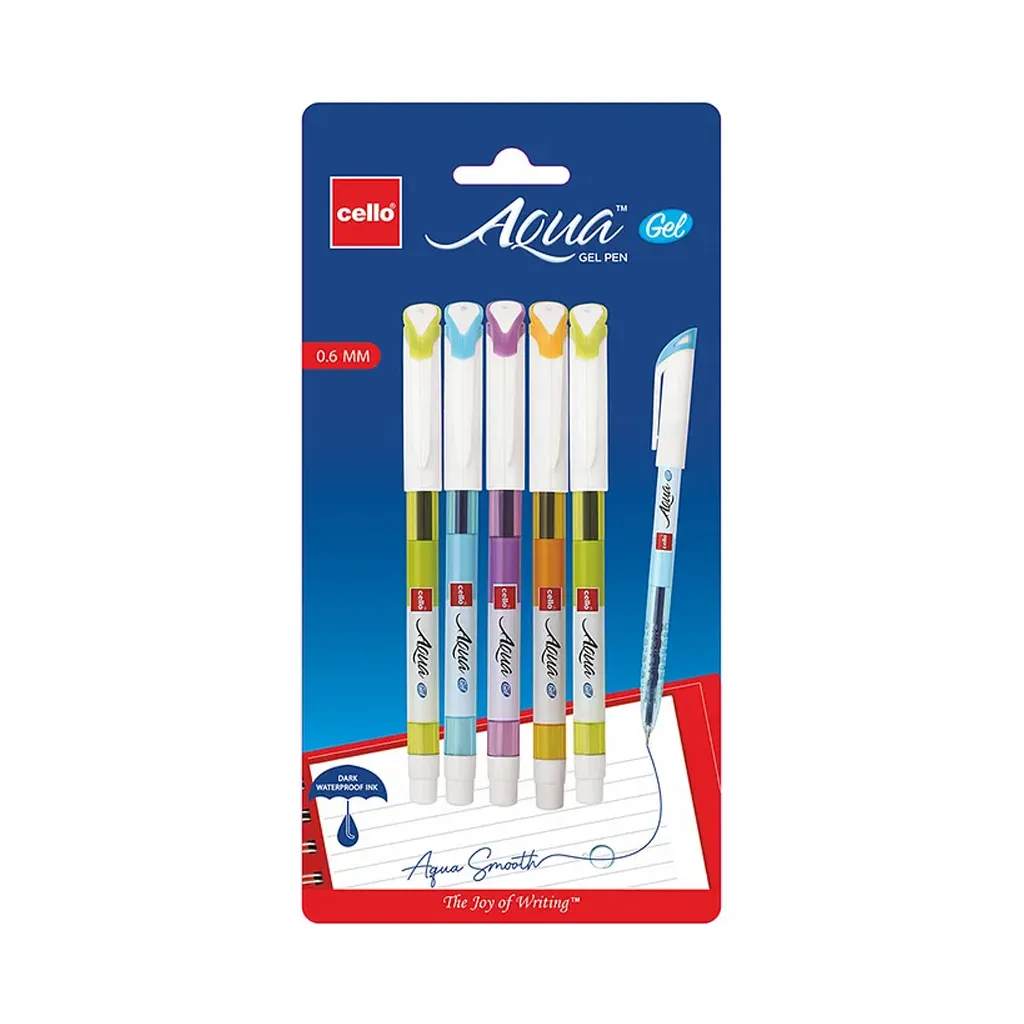 Cello Aqua Gel Pen 5 Pc Pack - Blue