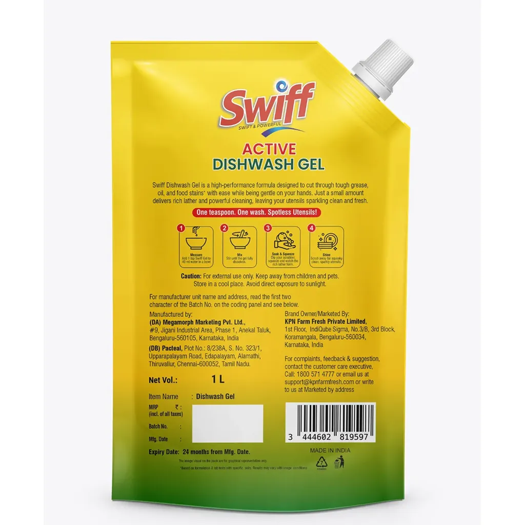 Swiff Dishwash Gel Pouch 1
