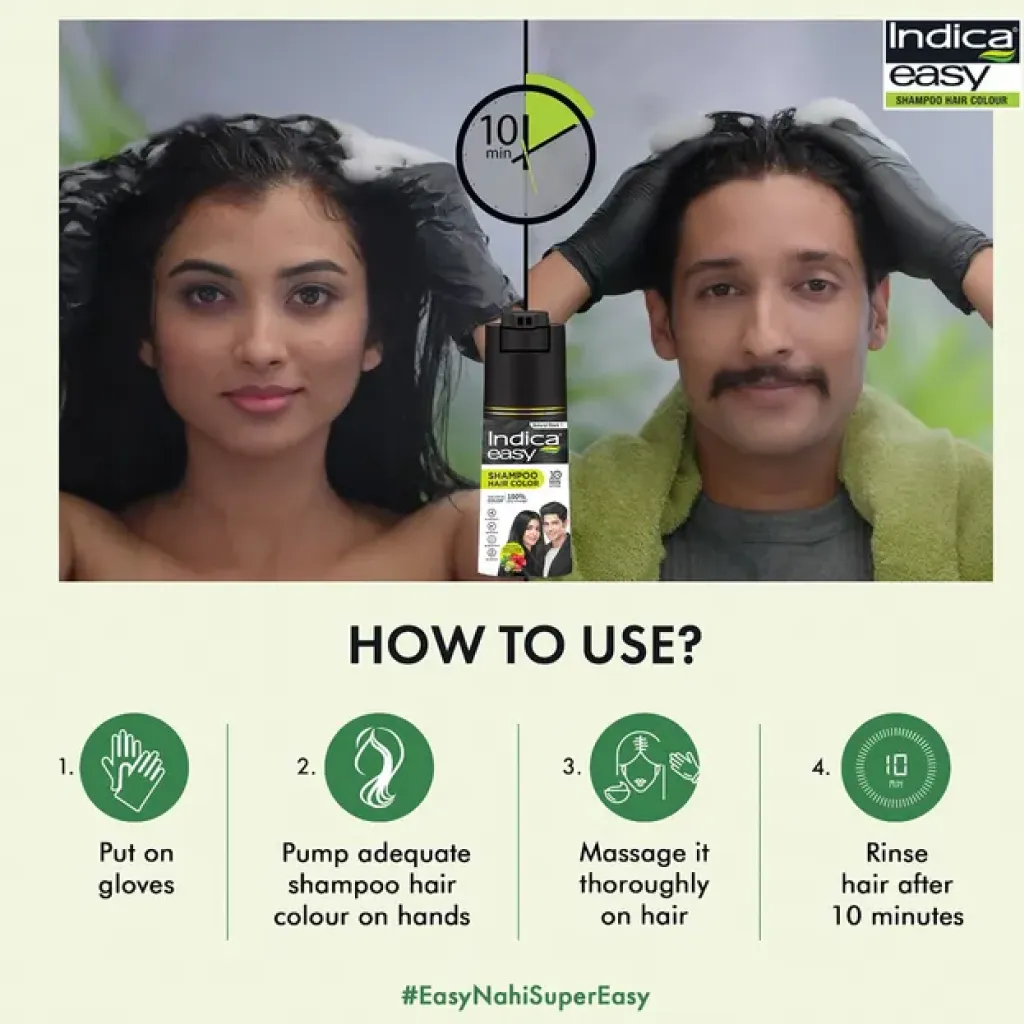Indica Natural Black Hair Color Shampoo Pump 4