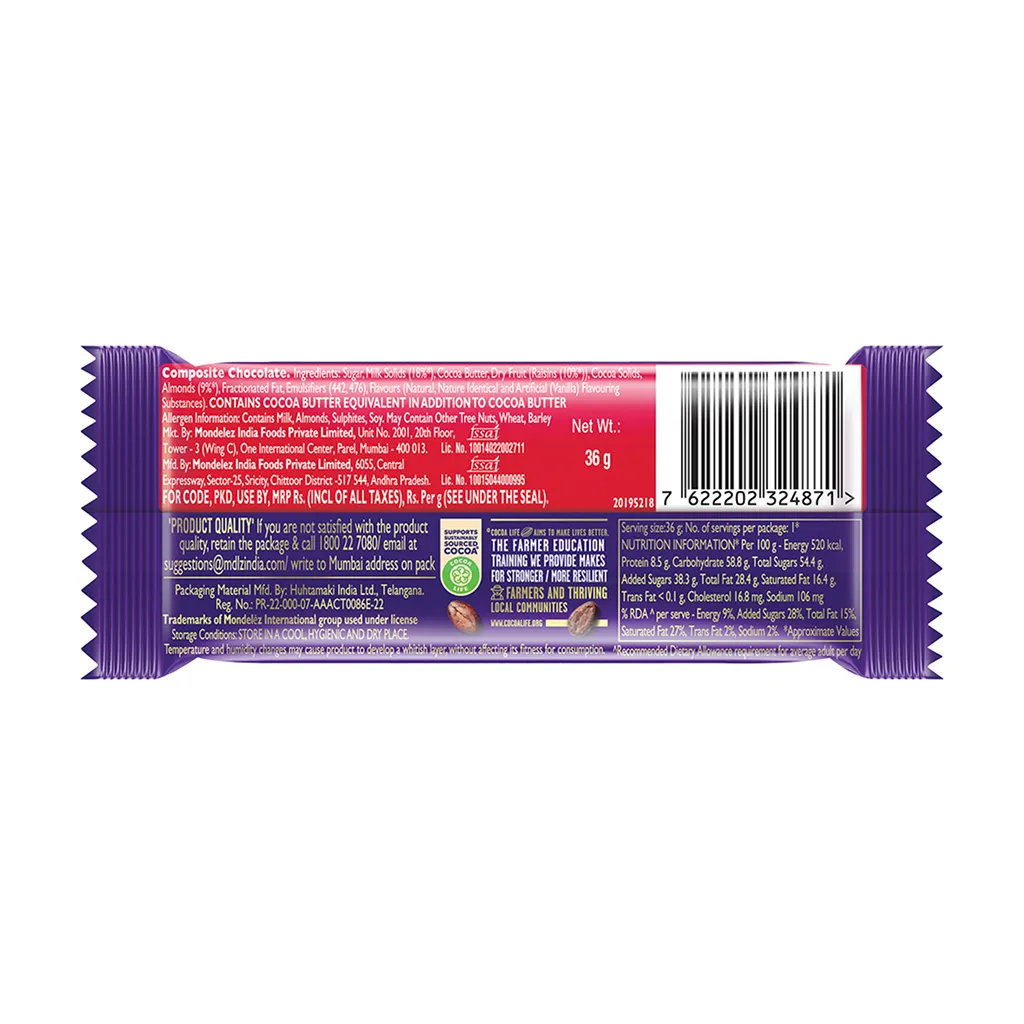 Cadbury Fruit & Nut Chocolate Bar 1