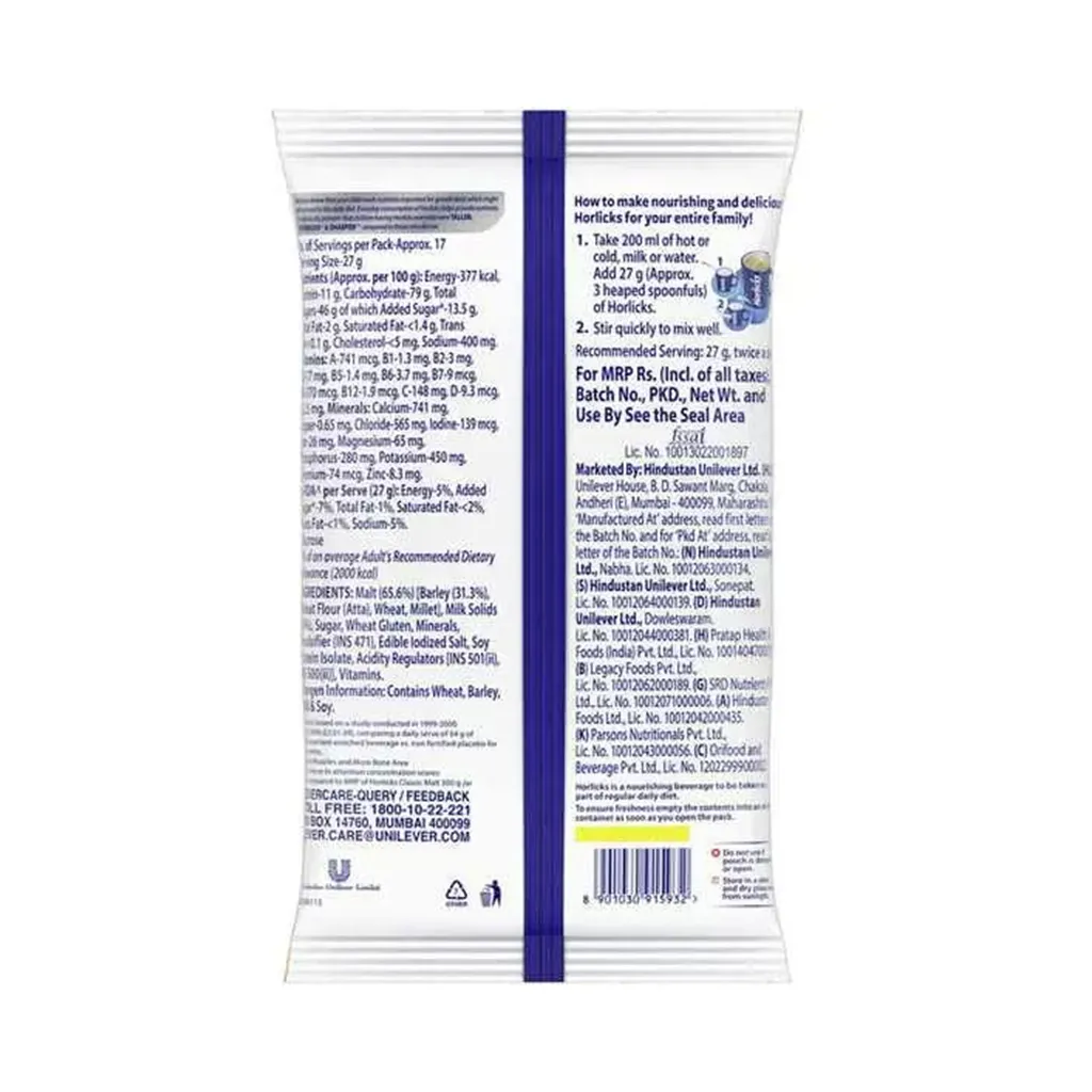 Horlicks Classic Malt Nutrition Drink Powder Pouch 1