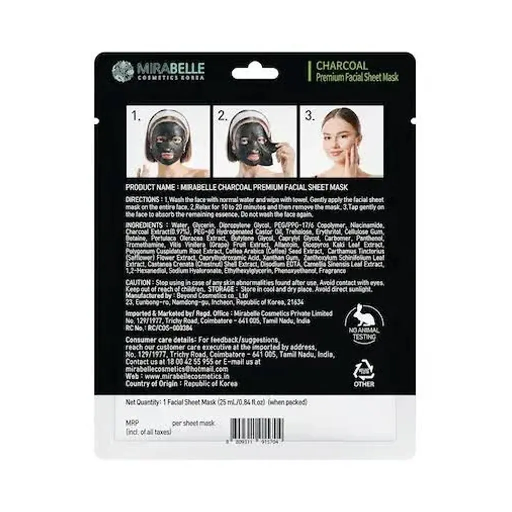 Mirabelle Charcoal Premium Facial Sheet Mask 1