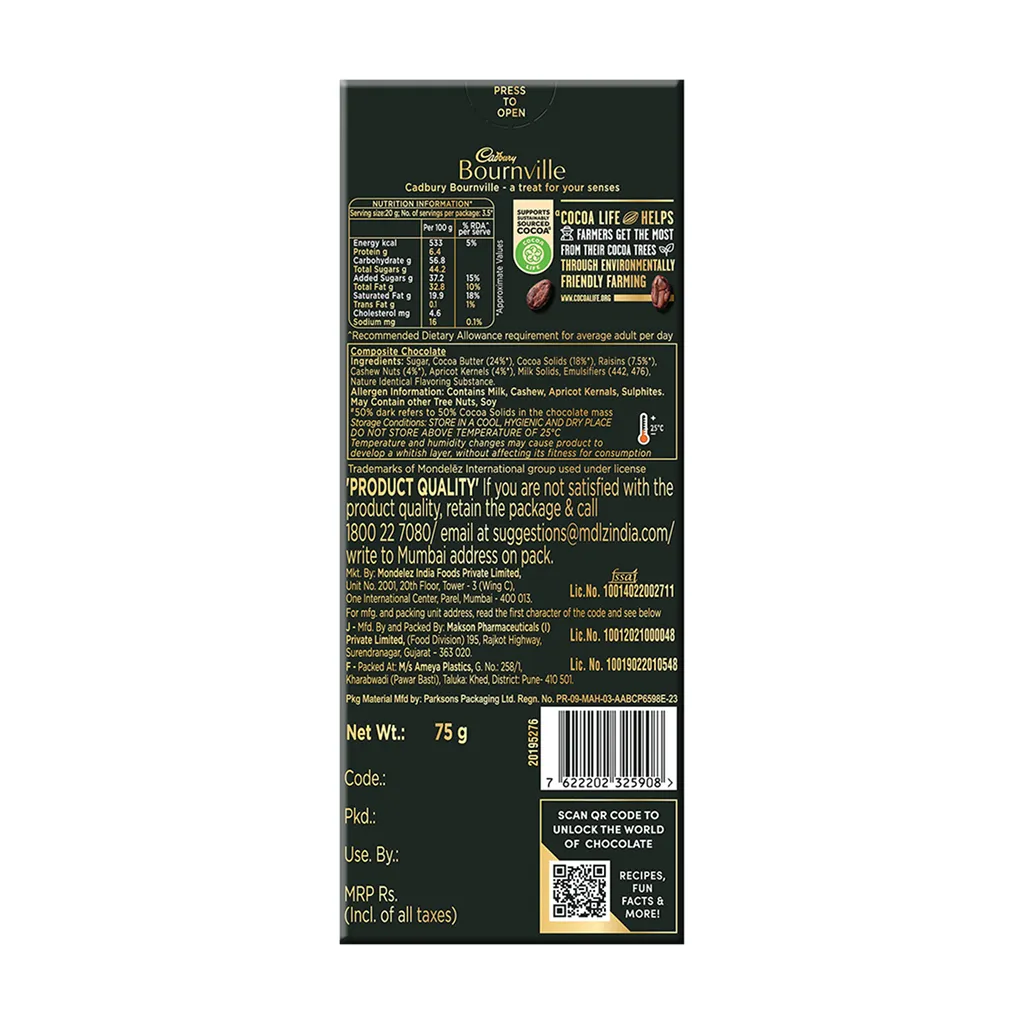 Bournville Fruit & Nut Dark Chocolate Bar 1