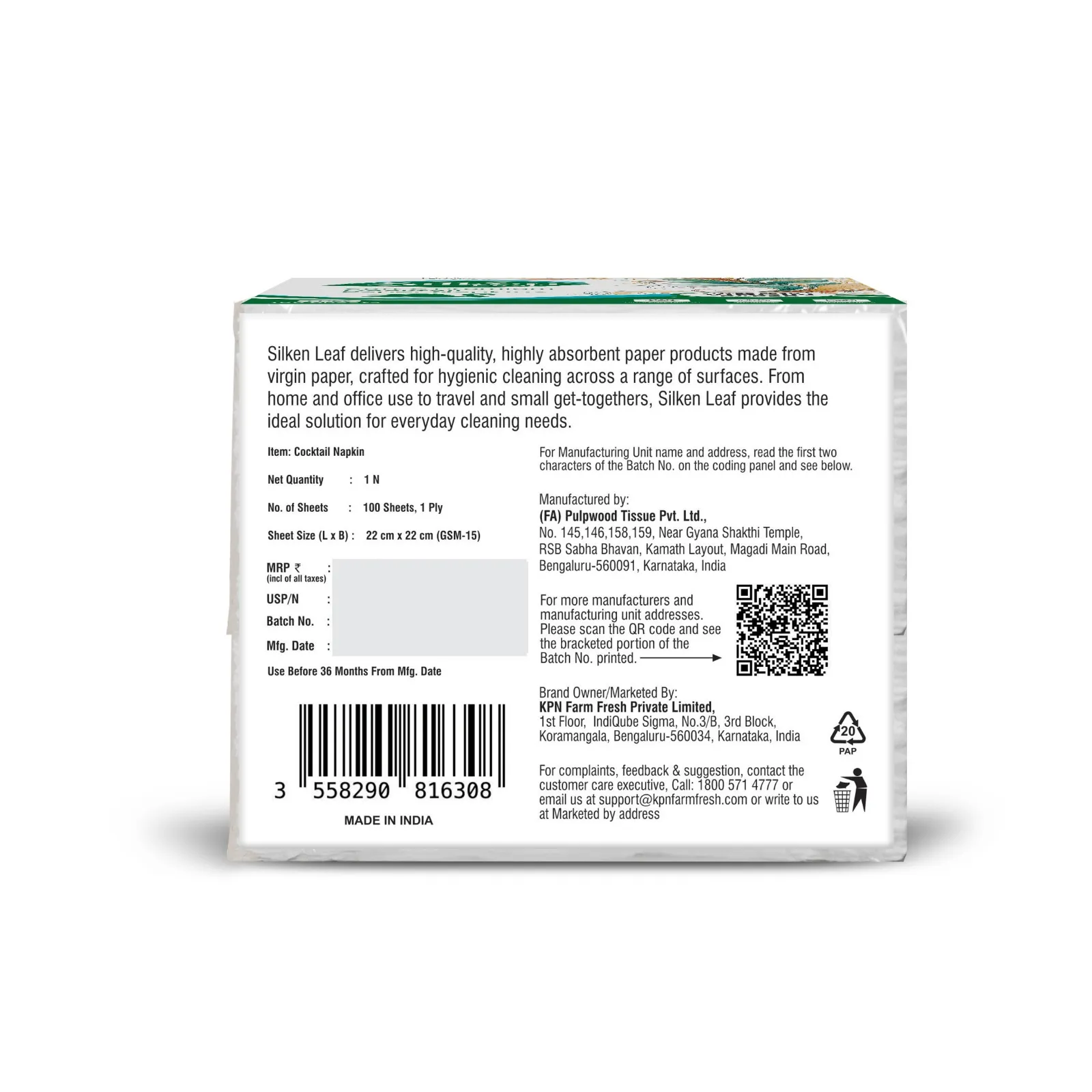 Silken Leaf Virgin Soft & Premium Mini Cocktail Napkins 1