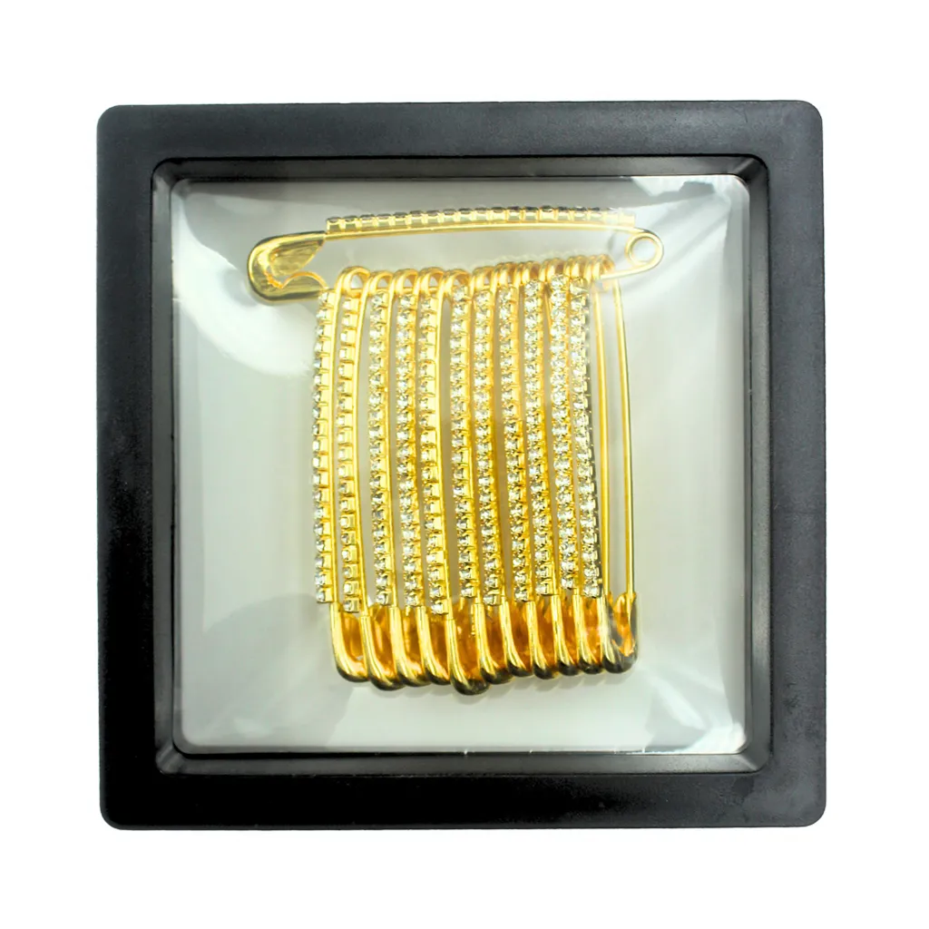 Seven Golden Safety Pin With Stones 1