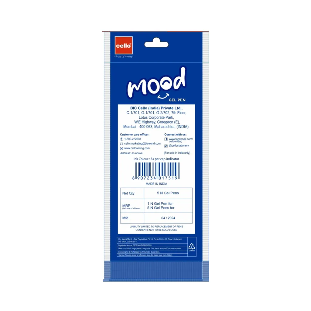 Cello Mood Gel Pen 5 Pc Pouch - Blue 1