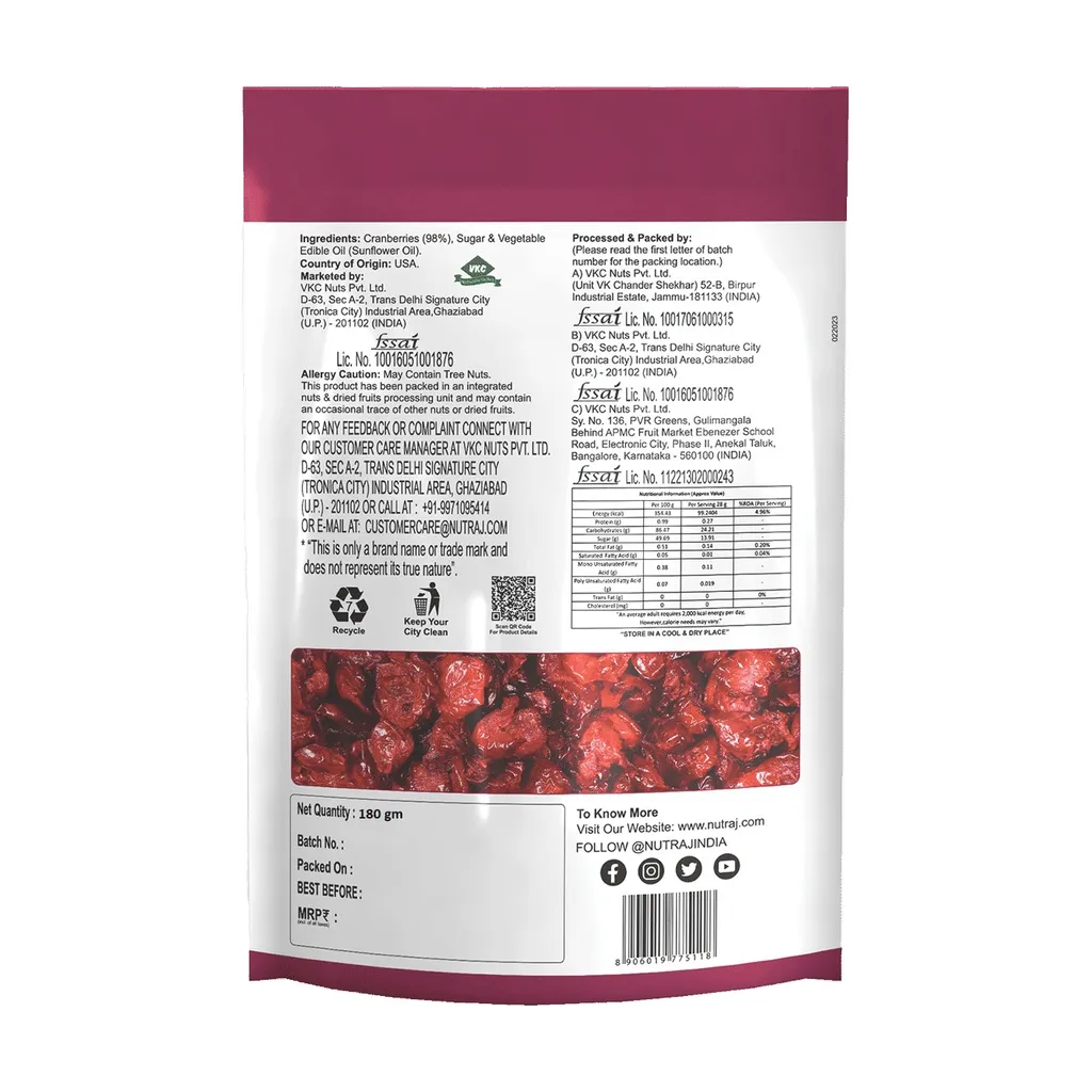 Nutraj Classic Dried Sliced Cranberries 1