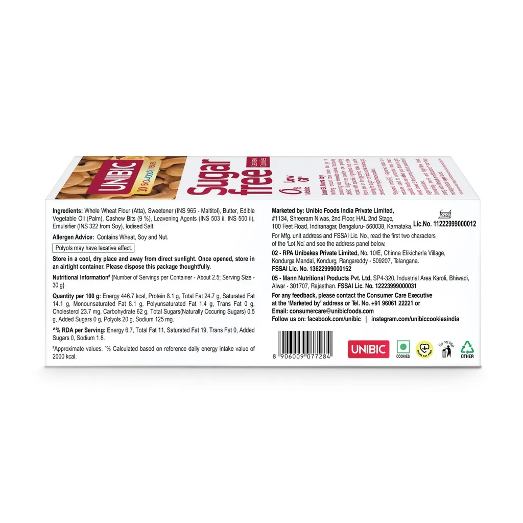 Unibic Sugar-Free Cashew Cookies 4