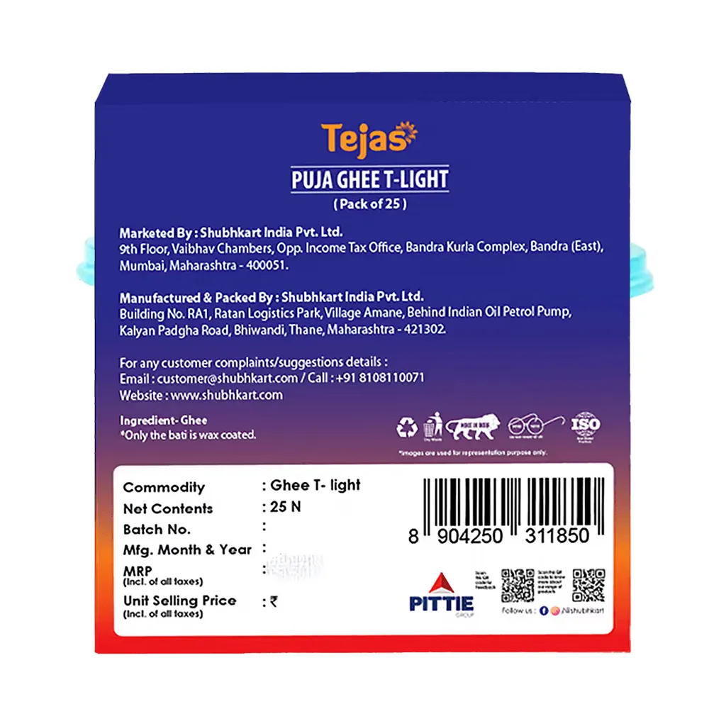Shubhkart Tejas Ghee T-Light Candle - Pack of 25 1