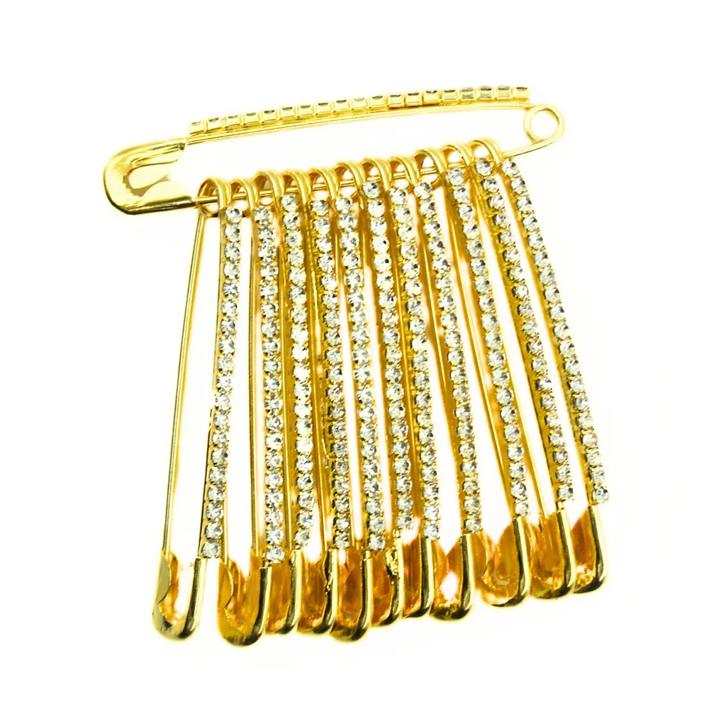 Seven Golden Safety Pin With Stones 2