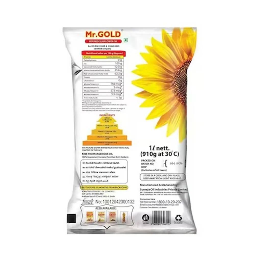 Mr. Gold Refined Sunflower Oil - Pouch 1