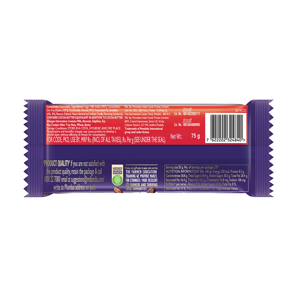 Cadbury Fruit & Nut Chocolate Bar 1