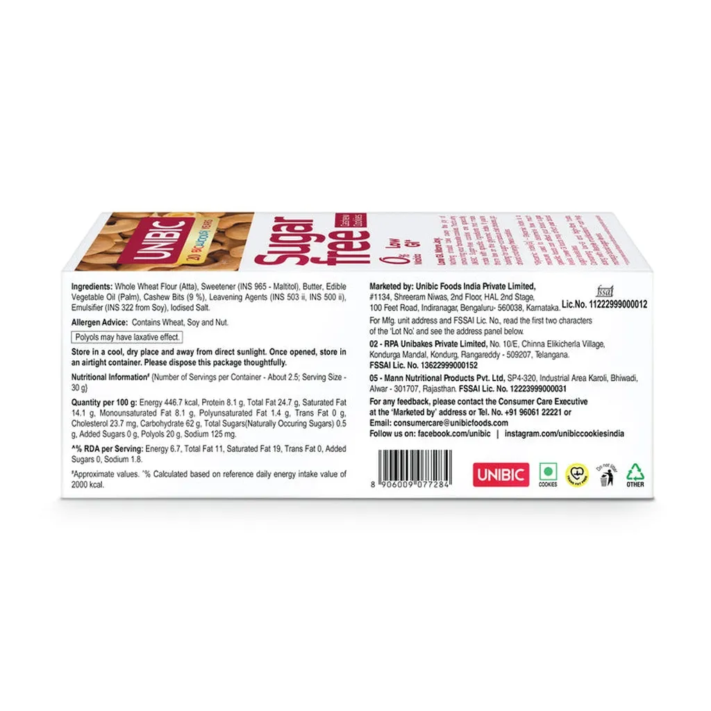 Unibic Sugar-Free Cashew Cookies 6