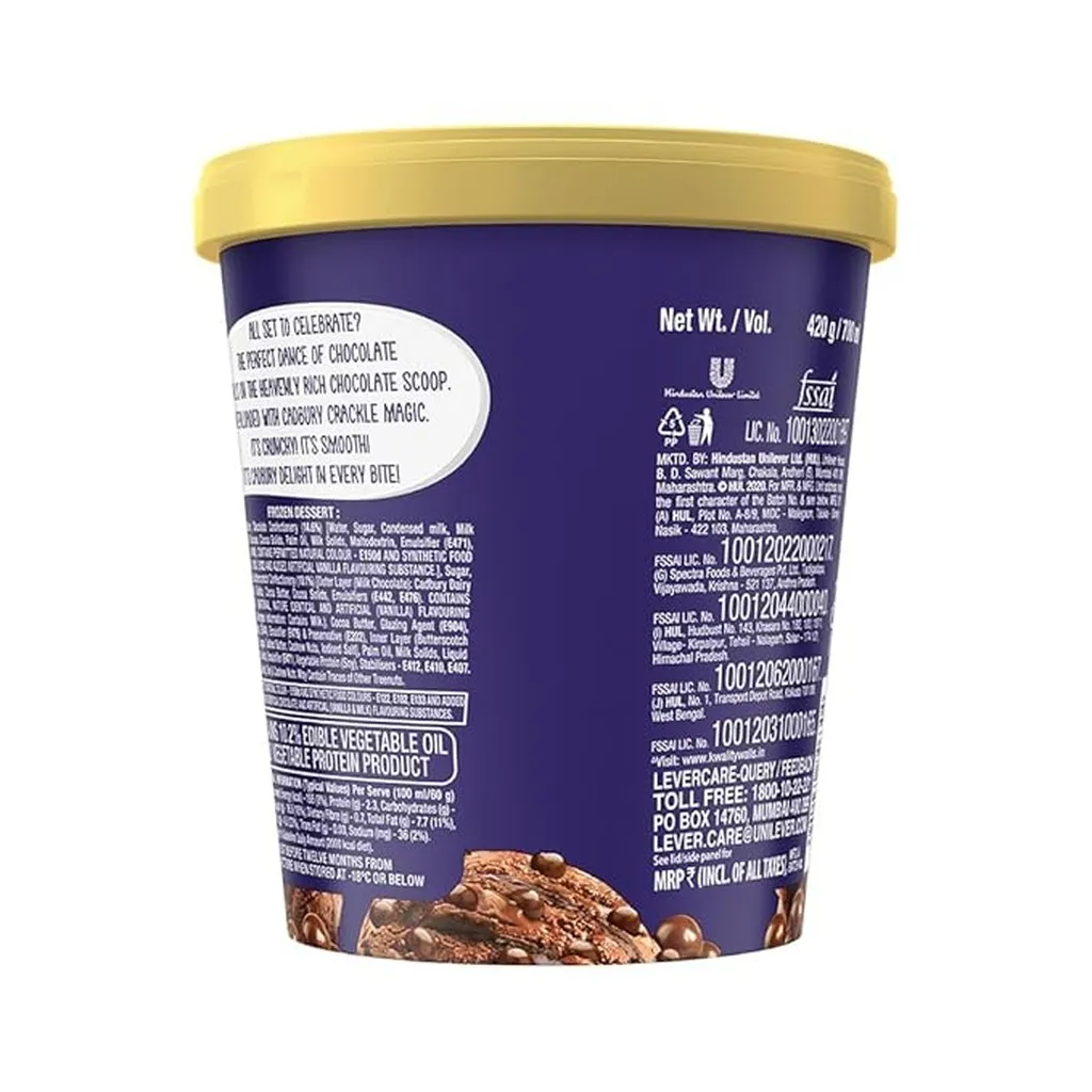 Kwality Wall's Cadbury Crackle Frozen Dessert Tub Ice Cream 1