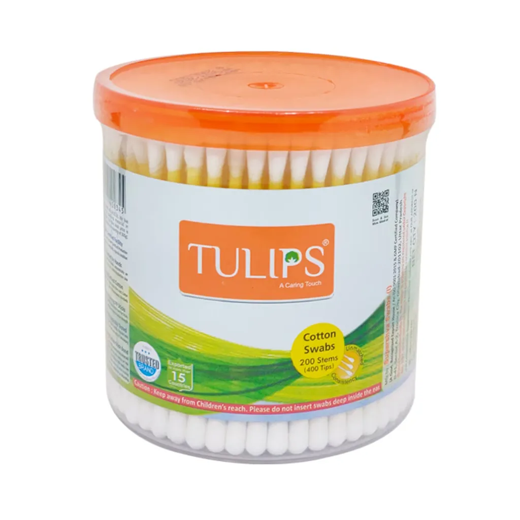 Tulips Paper Stick Cotton Swabs Tub - 200 Nos