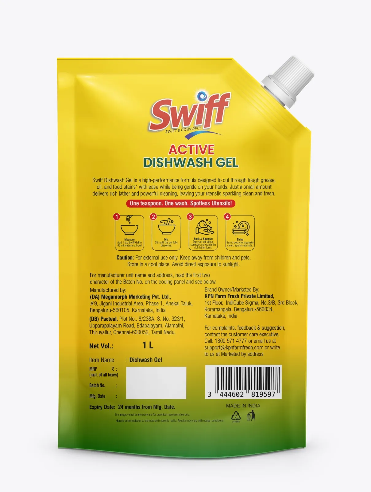 Swiff Dishwash Gel Pouch 1