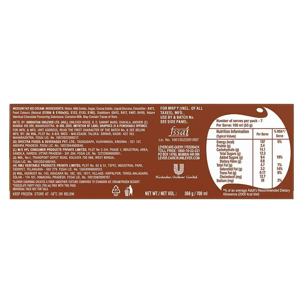 Kwality Wall's The Dairy Factory Slow Churned Chocolate Ice Cream 1