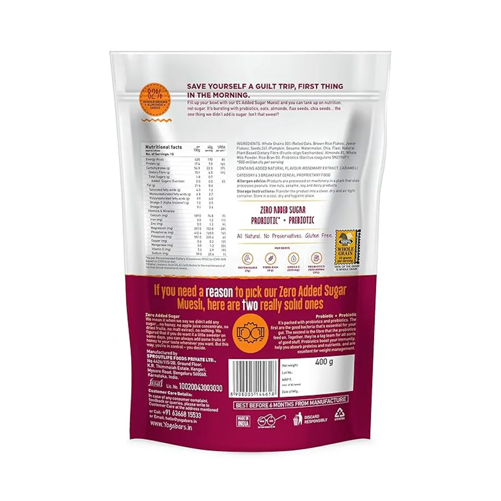 Yogabar No Added Sugar Super Muesli 1