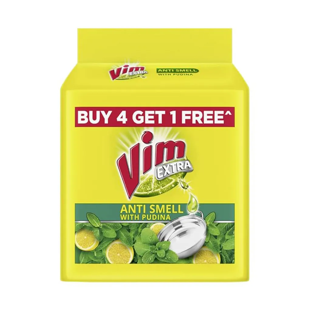 Vim Anti Smell with Pudina Dishwash Bar - Buy 4 Get 1 Free