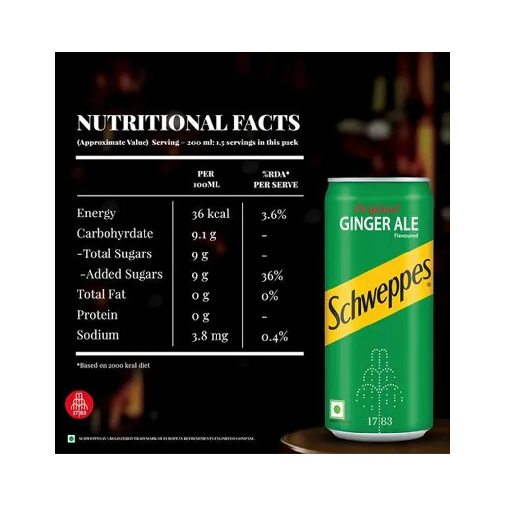 Schweppes Original Ginger Ale Flavoured Soft Drink 3