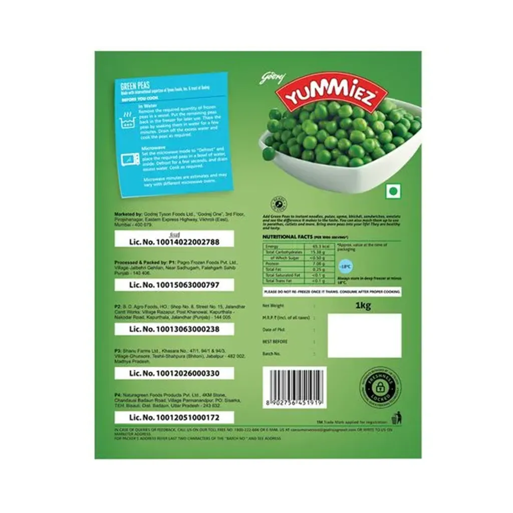 Godrej Yummies Frozen Green Peas 1