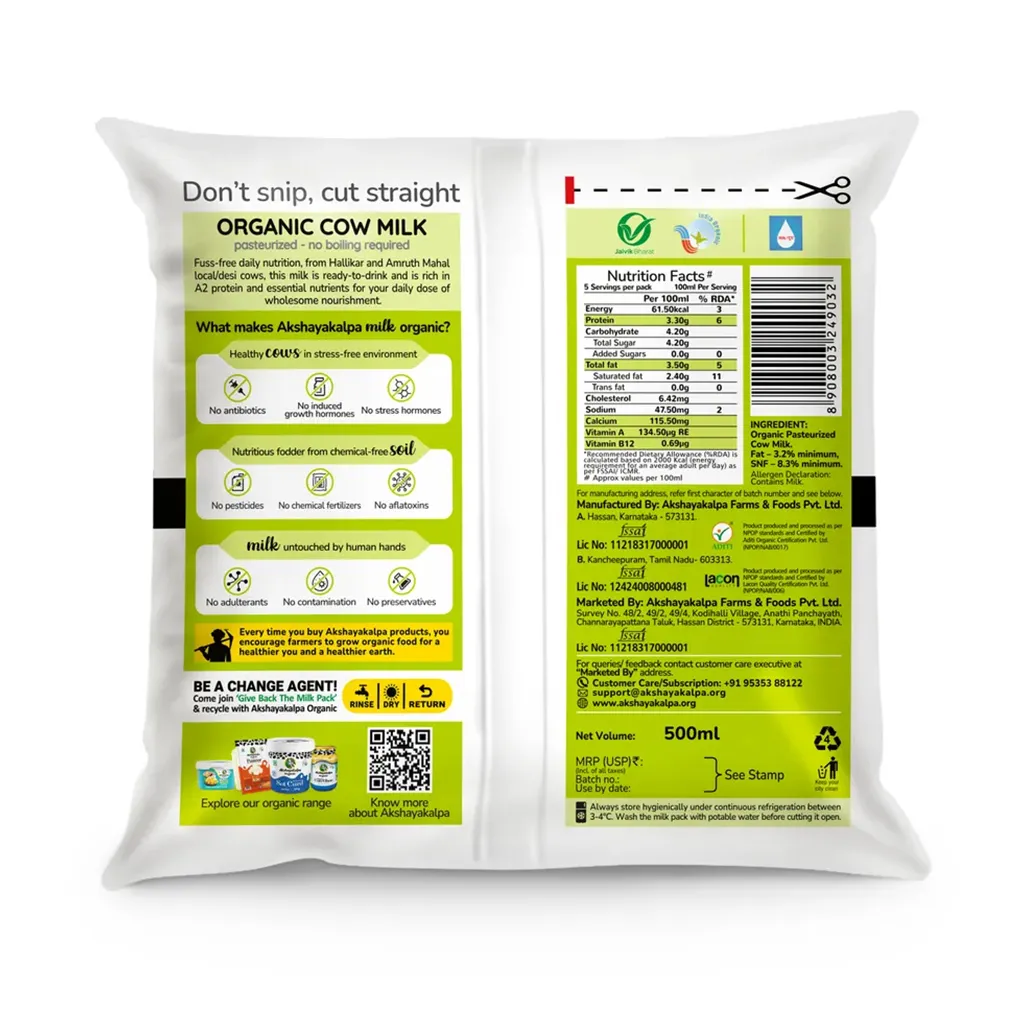 Akshayakalpa Organic Amrutha A2 Pasteurized Cow Milk 1