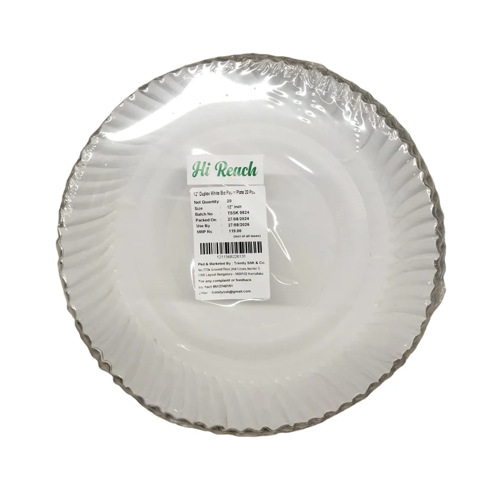 Hi-Reach Duplex White Bio Paper Plate - 12 inch