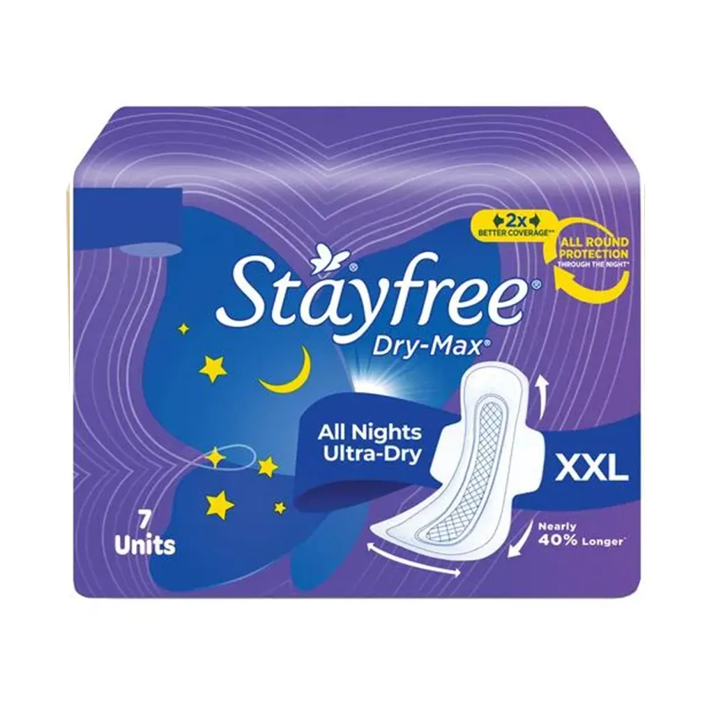 Stayfree Dry Max All Night Sanitary Pads with Wings - XXl