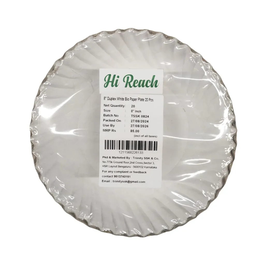 Hi-Reach Duplex White Bio Paper Plate - 8 inch