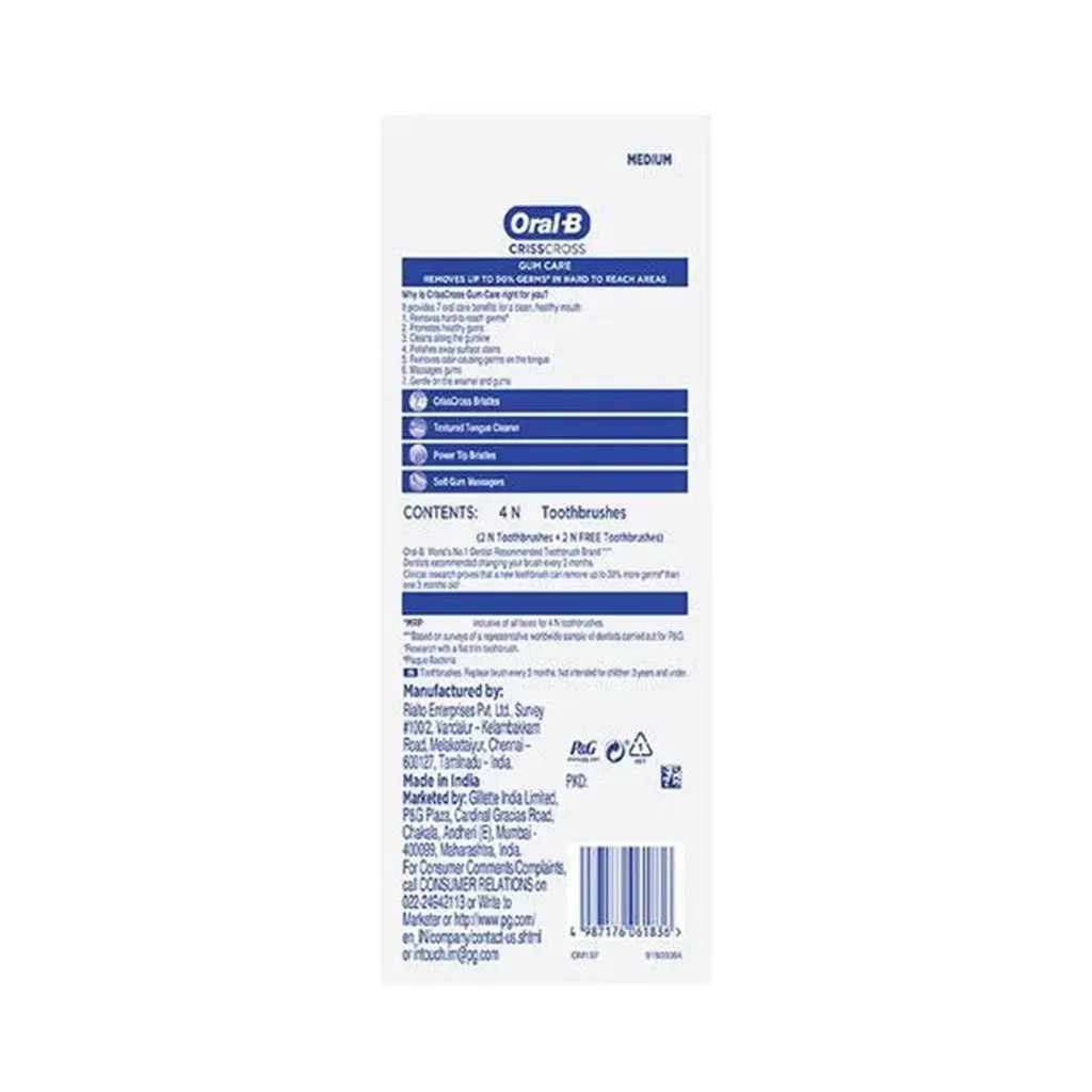 Oral-B Crisscross Gum Care Soft Toothbrush - Buy 2 Get 2 Free 1