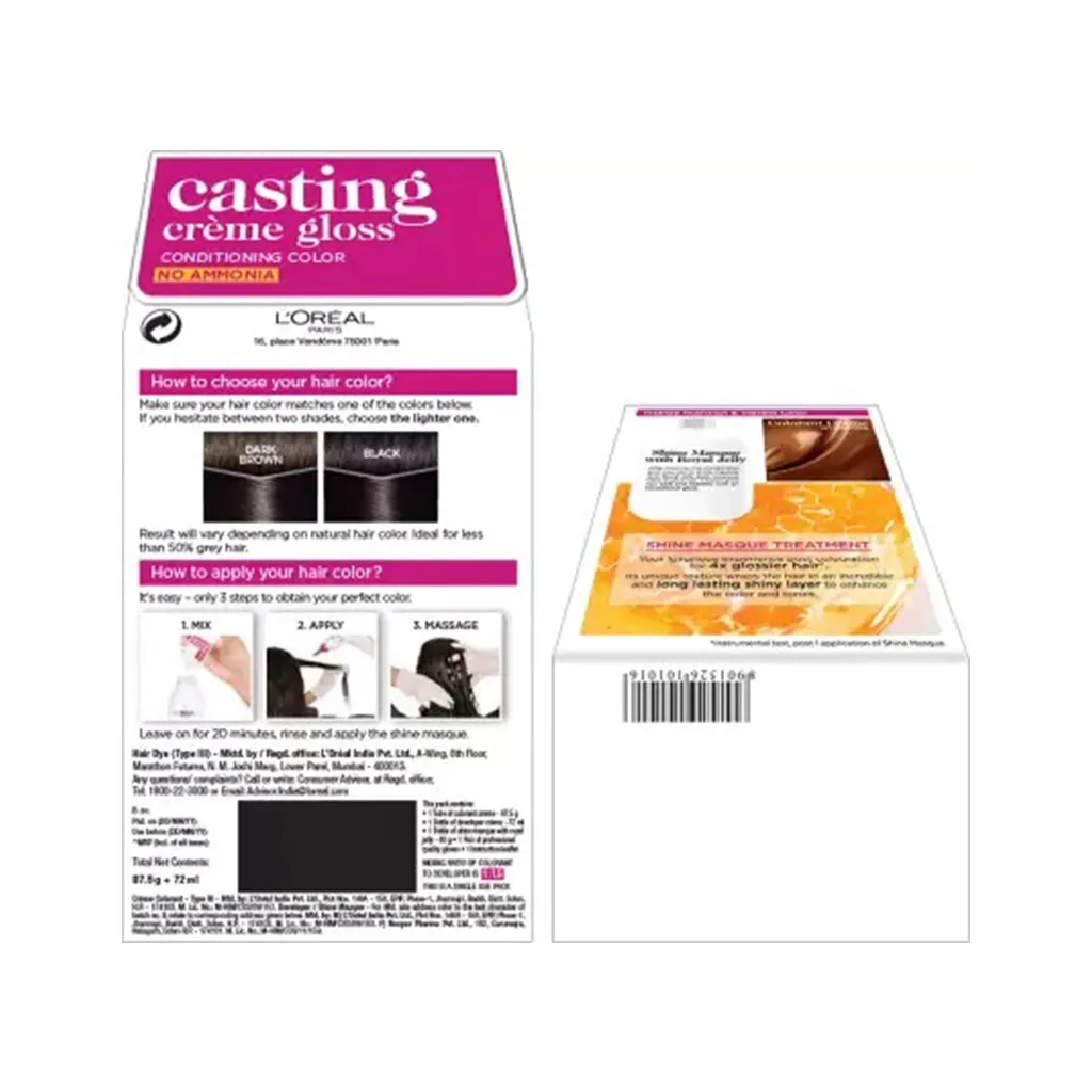 Loreal Paris 200 Ebony Black Casting Creme Gloss Hair Color 1