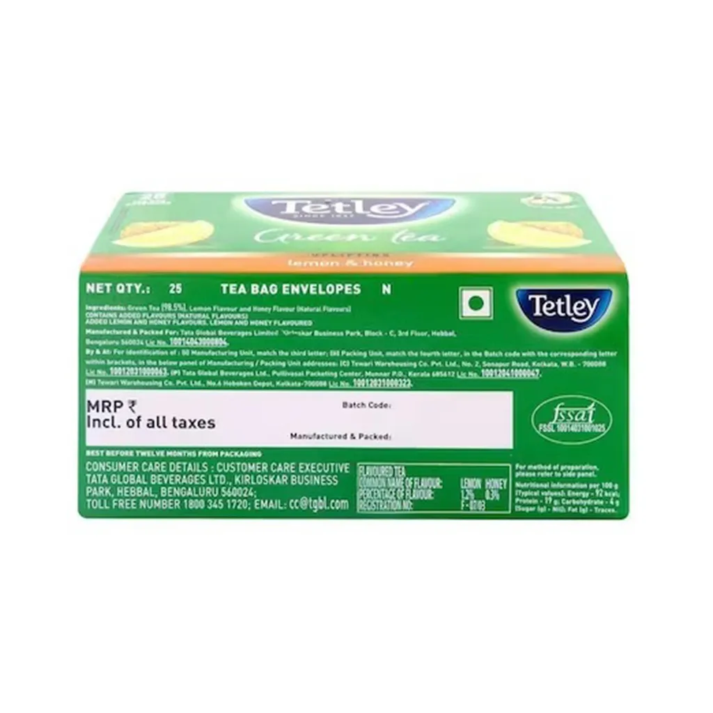 Tetley Lemon & Honey Green Tea Bags 1
