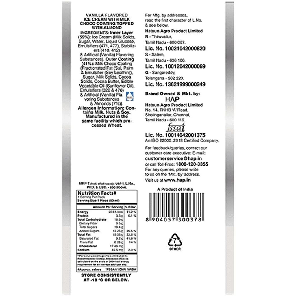 Arun Ice Cream Ibar Almond Crunch Flavoured 80ml 1