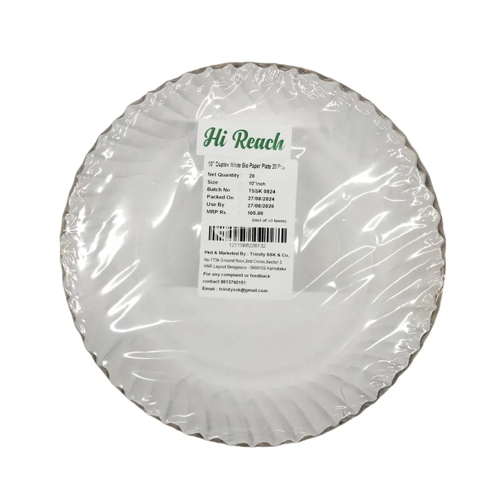Hi-Reach Duplex White Bio Paper Plate - 10