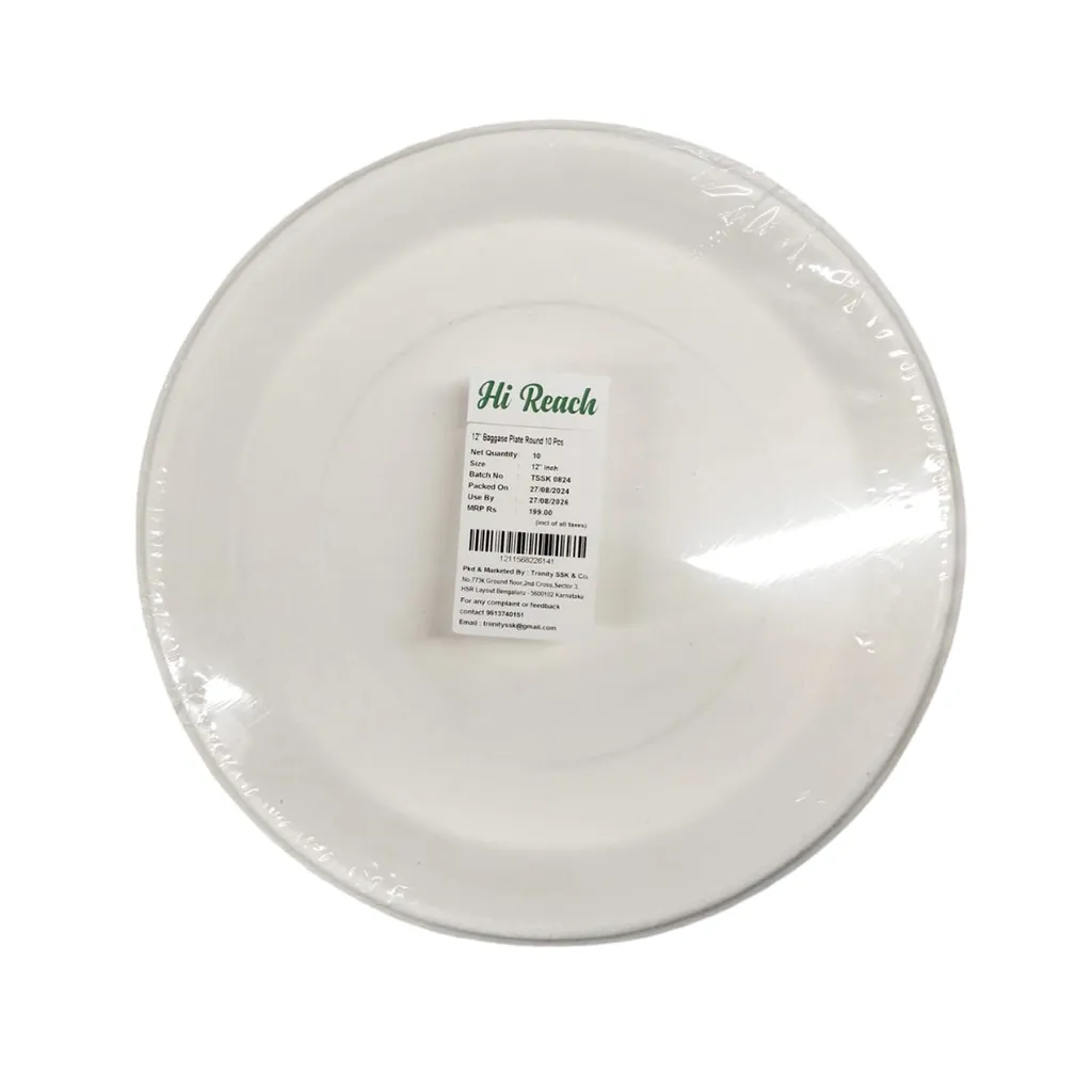 Hi-Reach Bagasse Round Plate - 12inch