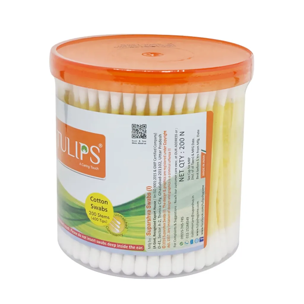 Tulips Paper Stick Cotton Swabs Tub - 200 Nos 1